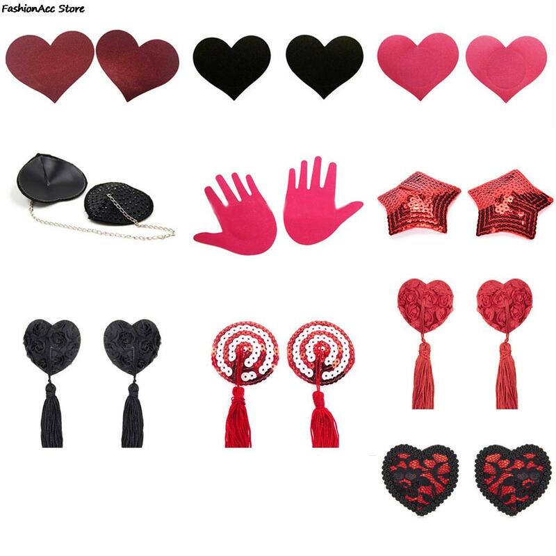 1 Pair Lace Women  Sexy Self Adhesive Sequin Tassel Cover Heart Shape Bra Nipple Cover Pasties Breast Petals
