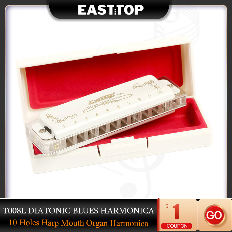 EASTTOP T008L diatoniczny harmonijka bluesowa klucz D 10 dołków harfa ustna harmonijka organowa dla dorosłych profesjonalistów