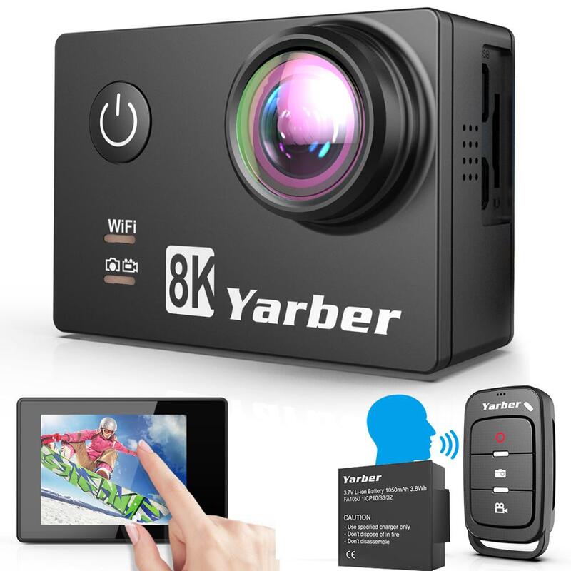 Yarber 8k câmera de ação 4k 60fps 20mp hd 40m, à prova d' água, câmera de ação, aplicativo controle remoto, para motocicleta capacete esportes câmera de vídeo