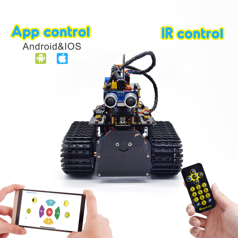 2020 nowy ulepszony! Keyestudio DIY Mini Tank Robot V2.0 inteligentny Robot samochodowy zestaw do Arduino Robot STEM/wsparcie IOS i aplikacja na androida