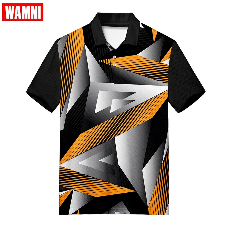 Wamni marca camisa de tênis verão casual moda masculina negócios musculação 3d esporte harajuku streetwear turn-down colarinho