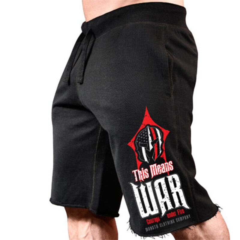 Męska letnia luźna, bawełniana drukowana wygodne szorty Fitness Workout odzież sportowa Jogging Sweatshorts kolano długość Plus rozmiar krótki Homme