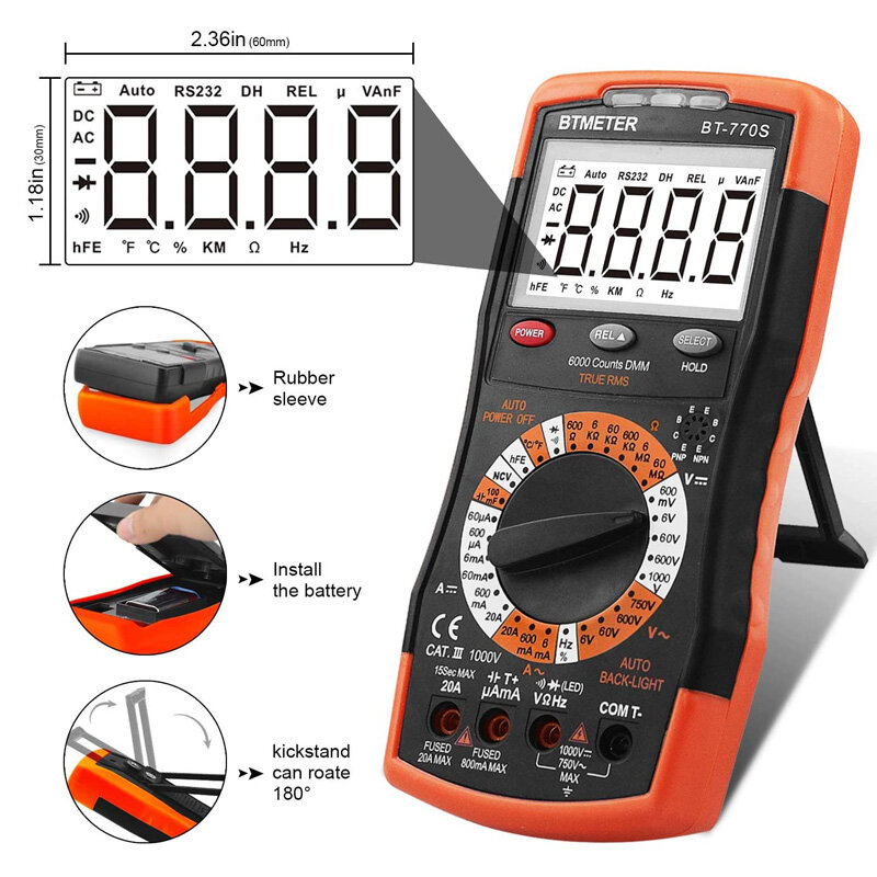 Btmeter BT-770S multímetro manual variando medidor elétrico, para ac dc volt amp ohm capacitância frequência com testador de continuidade