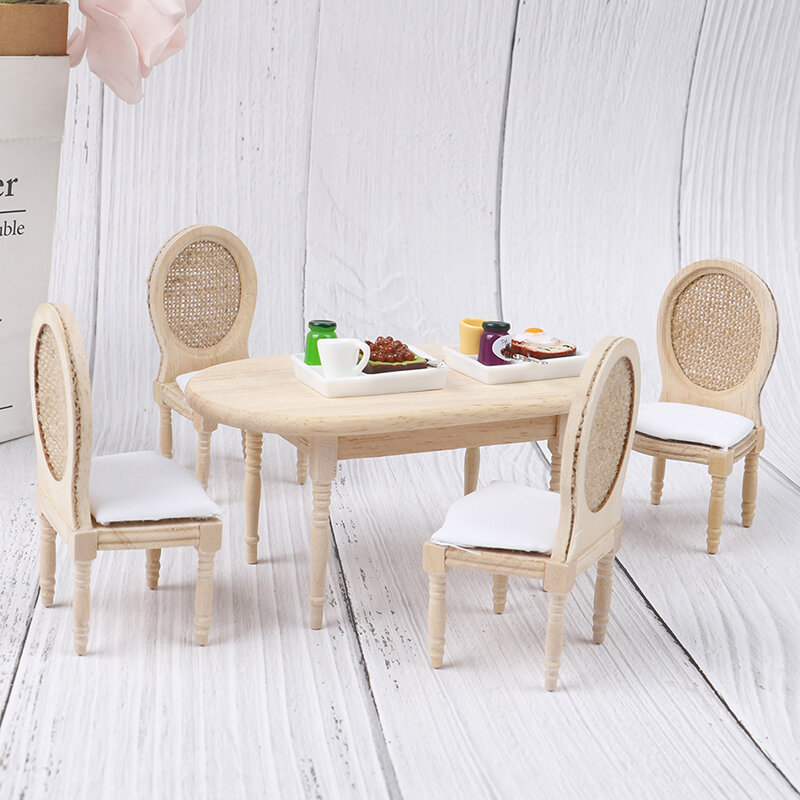 New 1:12 Dollhouse Miniature Dining Table Chair Set Doll House Kitchen Furniture Toy Table Model Set Furniture Accessories