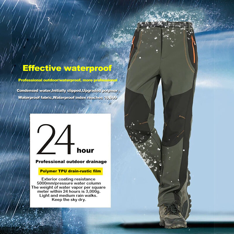 LNGXO-pantalones de senderismo gruesos y cálidos para hombre, pantalones impermeables a prueba de viento para exteriores, pantalones de lluvia de concha suave, pantalones de Trekking, pantalones de esquí para acampar, Invierno