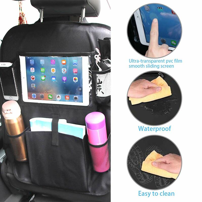 Car Seat Back Organizer Touch Screen iPad Holder Multi Pocket Toy Snack Book Storage Bag Backseat Kick Protector Cover For Kids