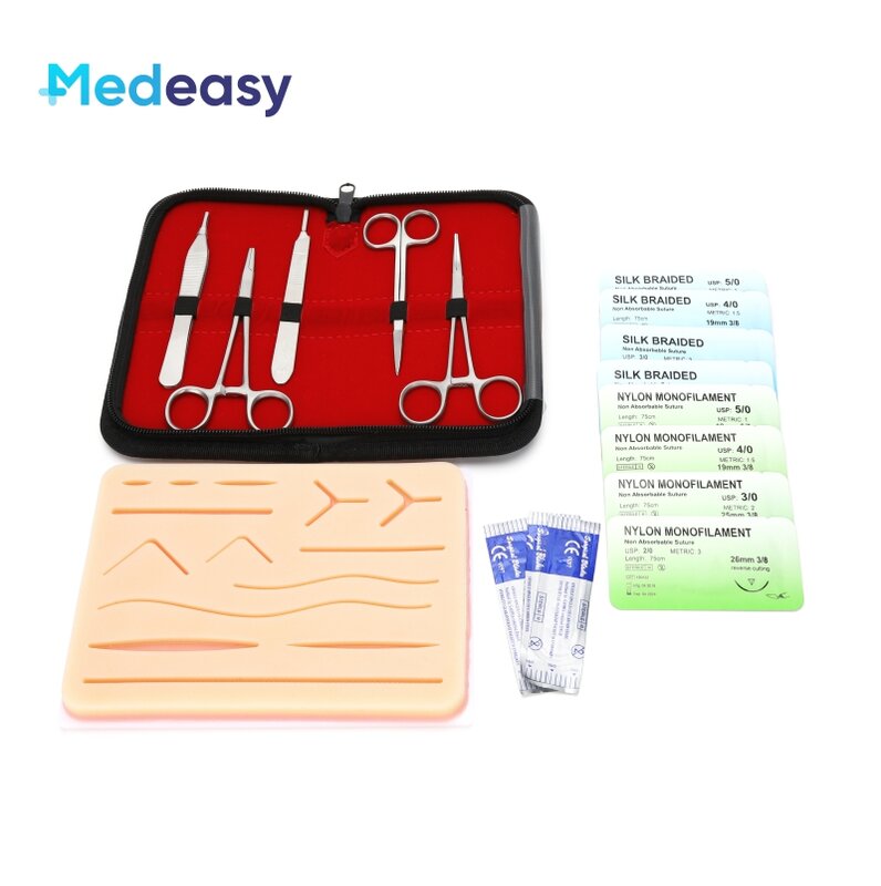Kit de práctica de sutura para estudiantes de medicina, Kit de herramientas de entrenamiento quirúrgico con almohadilla para la piel, equipo educativo de enseñanza