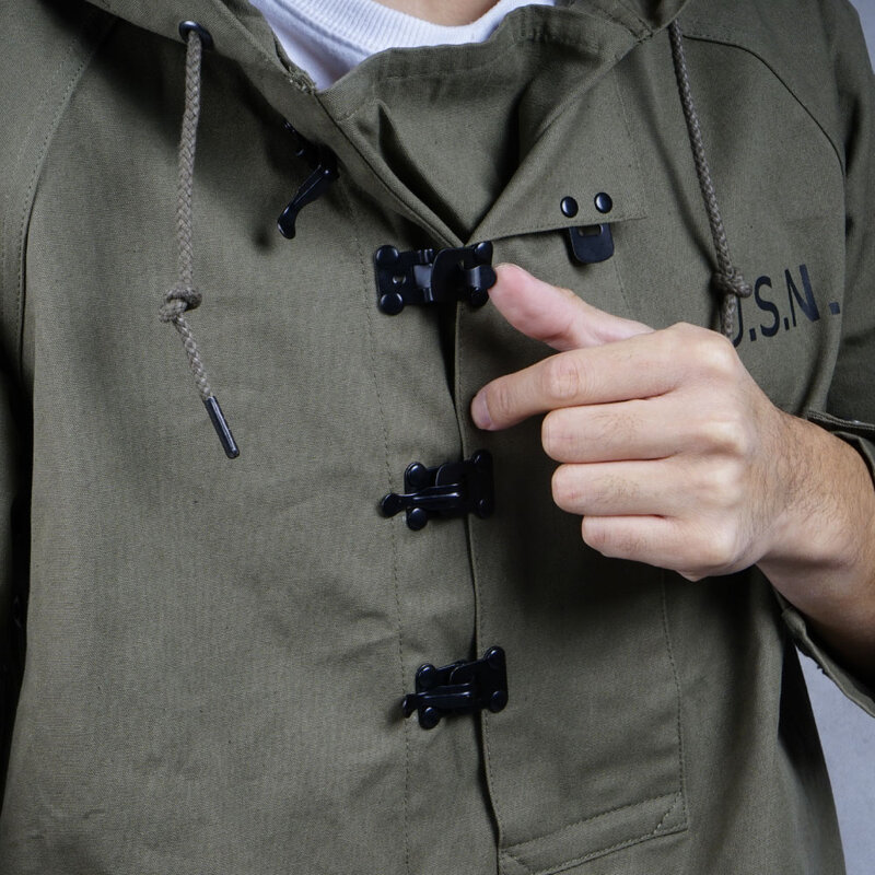 Uniforme de la marine américaine de la seconde guerre mondiale, manteau rétro à boutons métalliques, veste à capuche Smock, costume de pont vert de l'armée