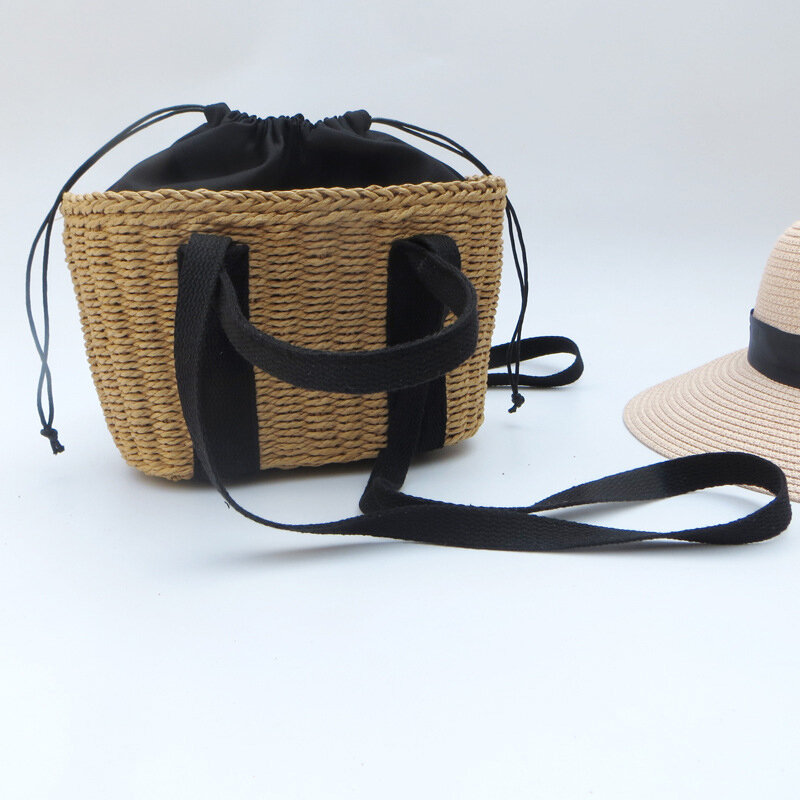 TOBO-Bolso de paja tejido para viaje y vacaciones para mujer, bandolera hecha a mano con bolsillos, de diseñador