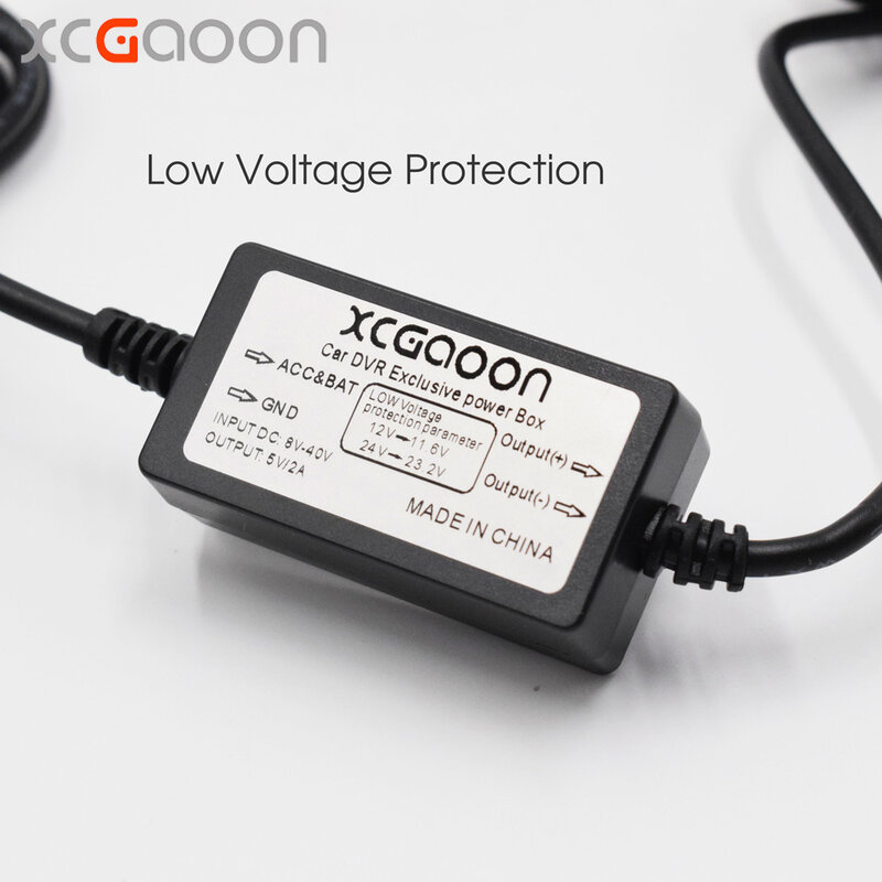 XCGaoon-adaptador de módulo convertidor de cc para cargador de coche, 12V, 24V a 5V, 2A con Cable Micro USB, protección de bajo voltaje, longitud de 3,1 metros