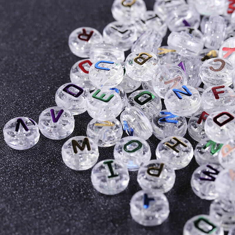 100pcs/lot Mixed Russian Letter Acrylic Beads Round Flat Alphabet Heart Beads For Jewelry Making Handmade Diy Bracelet Wholesale