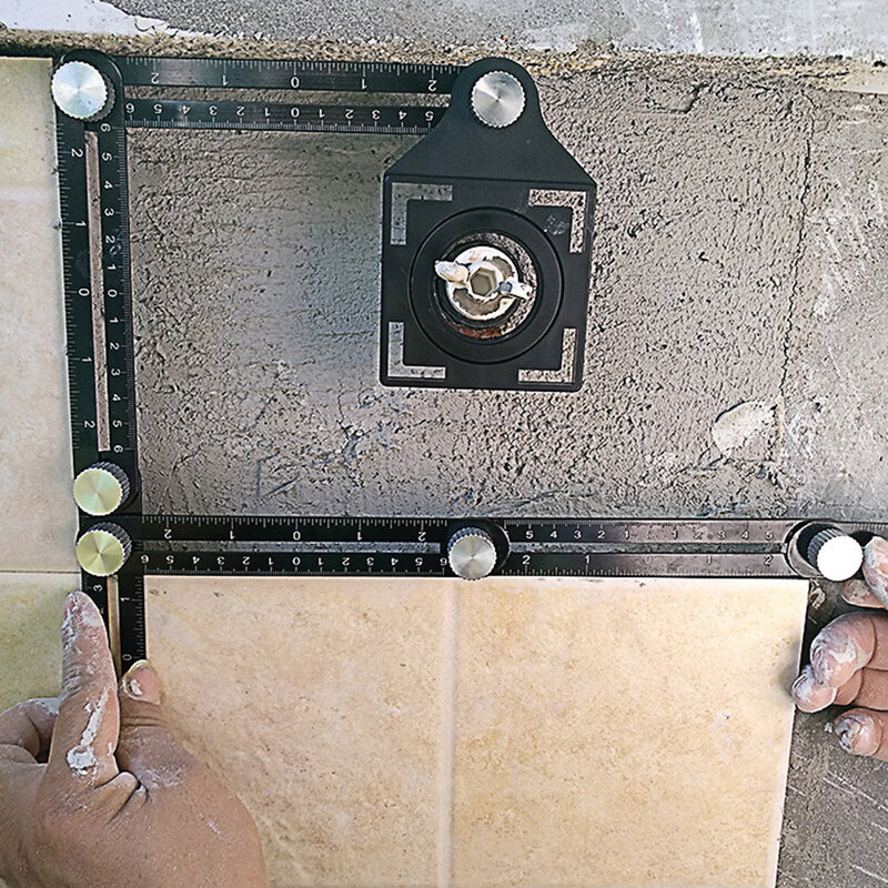Mecanismo con reglas de aleación de aluminio plegable de seis lados, localizador de agujeros, instrumento de medición de posicionamiento de azulejos, herramienta de ángulo de plantilla