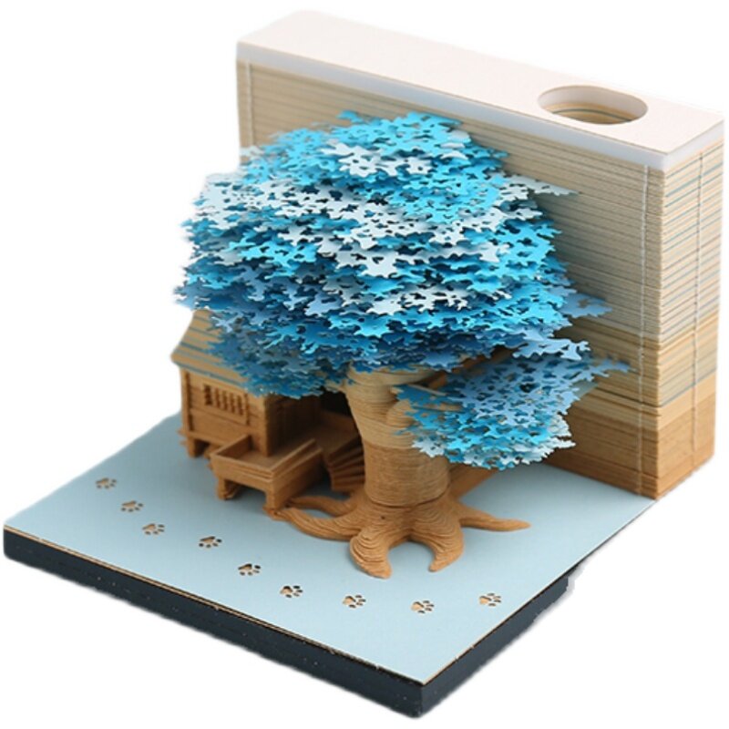 Omoshiroi Block Tree House 3D Box Memo Pad blocco Note personalizzato forniture per decorazioni natalizie regalo omaggio carta artigianale nota adesiva