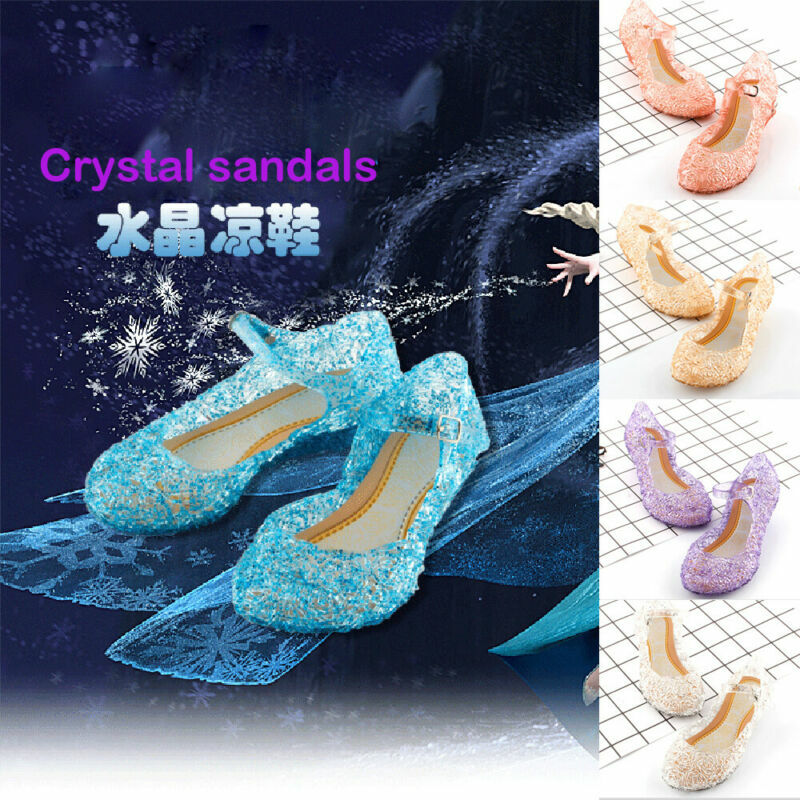 Pudcoco Summer Kids Girls Crystal Jelly Sandals Cinderella Princess Frozen Elsa Cosplay Party Dance High-Heeled Shoes