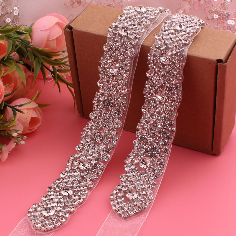 YJWSXF - Crystal bridal belt with ribbons, handmade silver wedding belt, cookie patient belt for wedding evening dresses