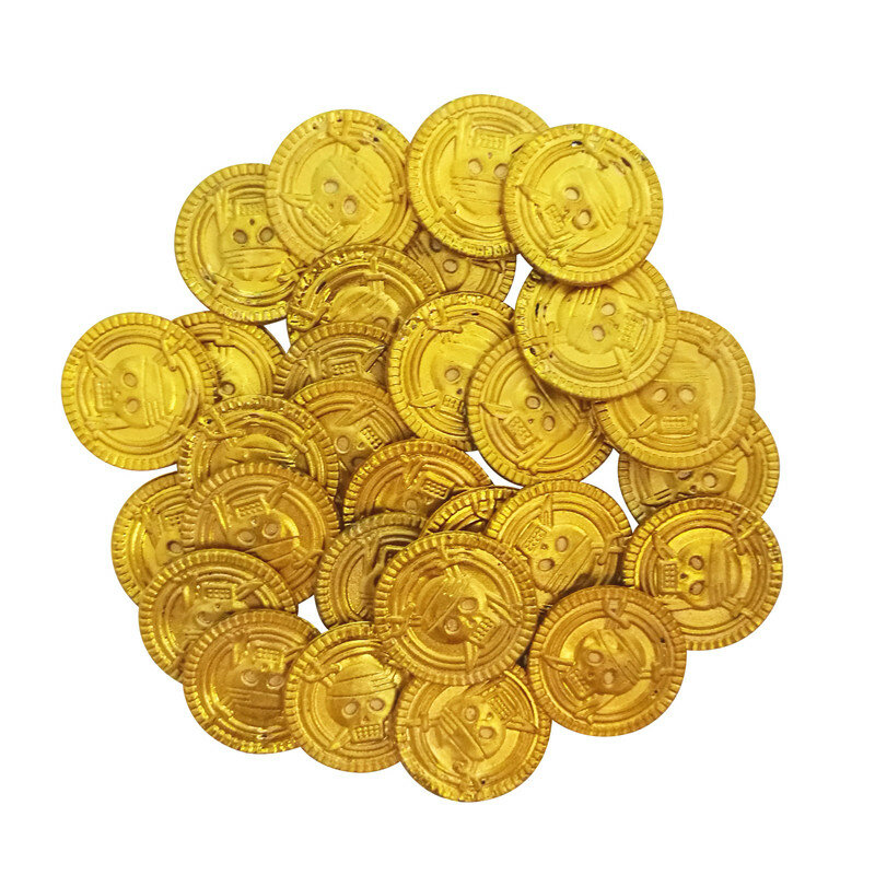 JQSYRISE 30 قطعة الذهب البلاستيك الجمجمة القراصنة عملات حفلة عيد ميلاد الاطفال لعبة الكنز عملة اللعب تأثيري الدعامة سعيد هالوين لوازم