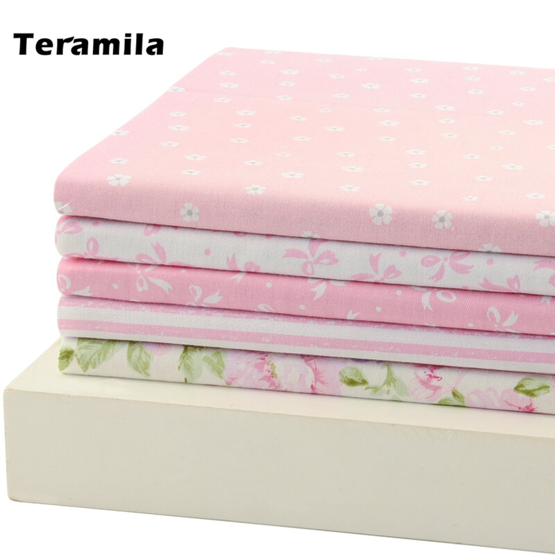 Teramila-tela de algodón rosa Fat Quarters para niños, ropa de cama de 40x50cm para coser edredón, Patchwork, álbum de recortes, flores, 5 unidades