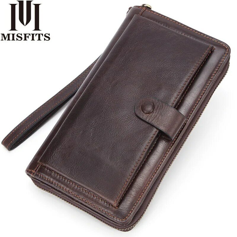 Male Clutch Genuine Leather Men's Wallet Long Wallet Brand Cowskin Card Holder Men Hasp Vintage Clutch Wallets