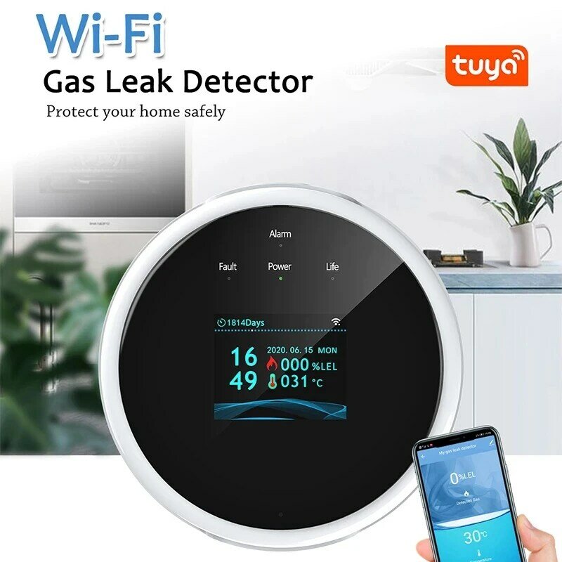 Ostaniot Tuya WiFi Smart LPG Leck Sensor Led-anzeige Bildschirm APP Control Sicherheit Smart Home Leckage Sensor Unterstützung Smart Leben app