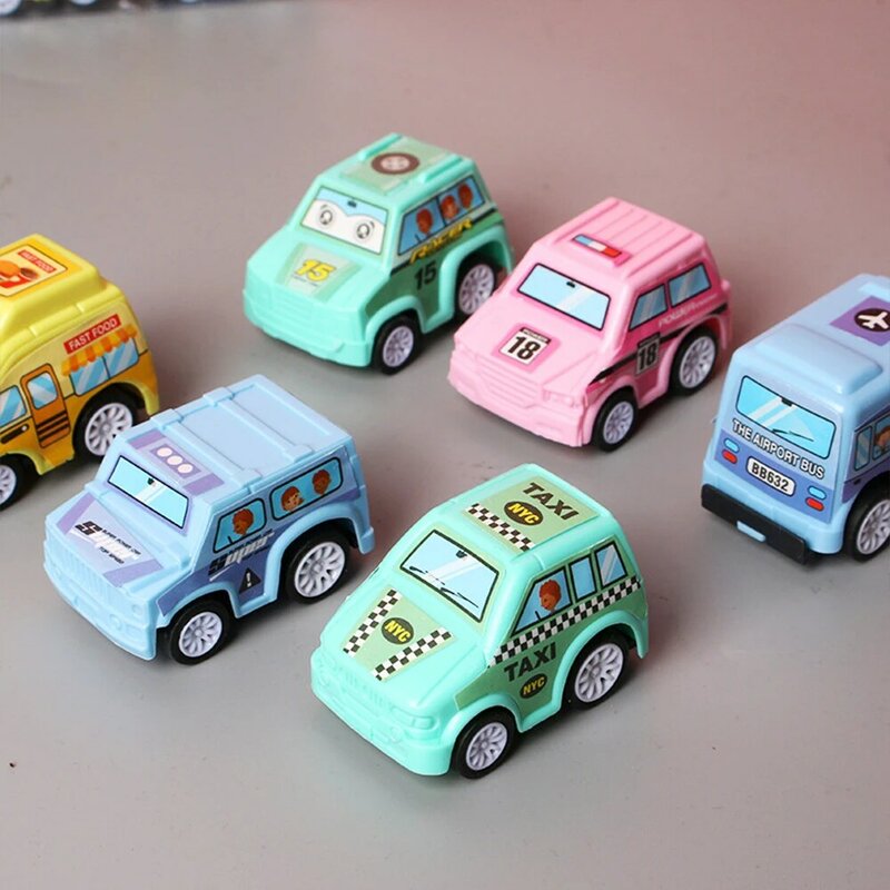 Kids Mini Cars Model Toy Car 6pcs New Pull Back Mobile Vehicle Boys Toys Taxi Fire Truck Model For Children Gift Diecasts Toy