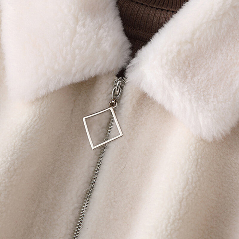 Casaco de lã feminino de manga comprida lapela zíper é macio e confortável engrossar frio quente senhoras jaquetas moda casual estilo de viagem