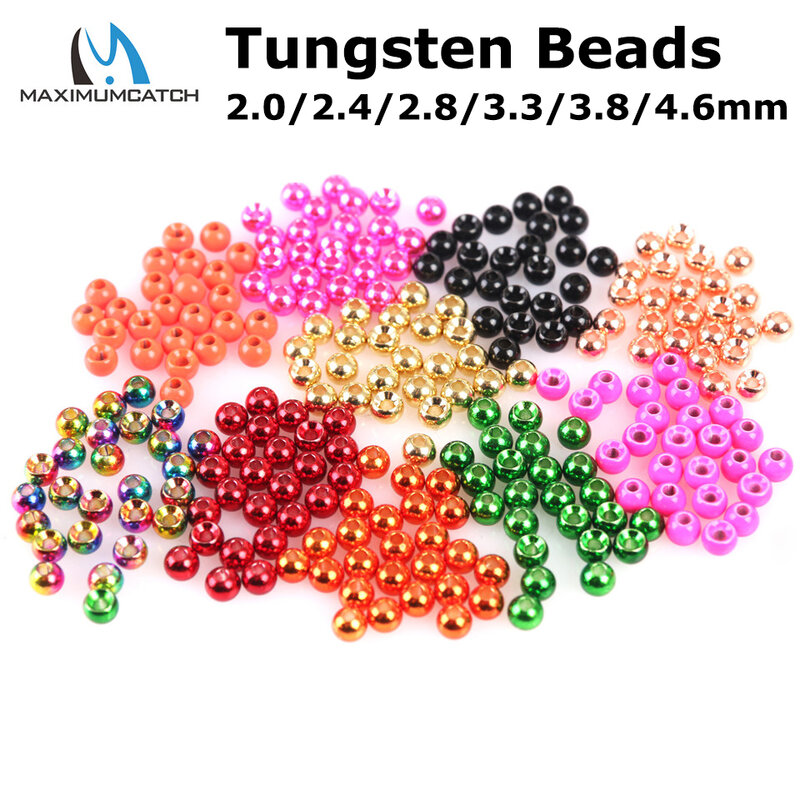 Maximumcatch 25pcs/lot 2.0-4.6mm Fly Tying Tungsten Beads Round Nymph Head Ball Fly Tying Material 18 Different Colors