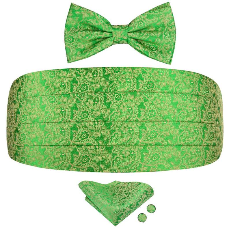 مرحبا التعادل الحرير رجالي Cummerbunds فستان رسمي خمر الأخضر Pailey ربطة عنق المنديل أزرار أكمام Cummerbund حزام مشد للرجال دعوى هدية