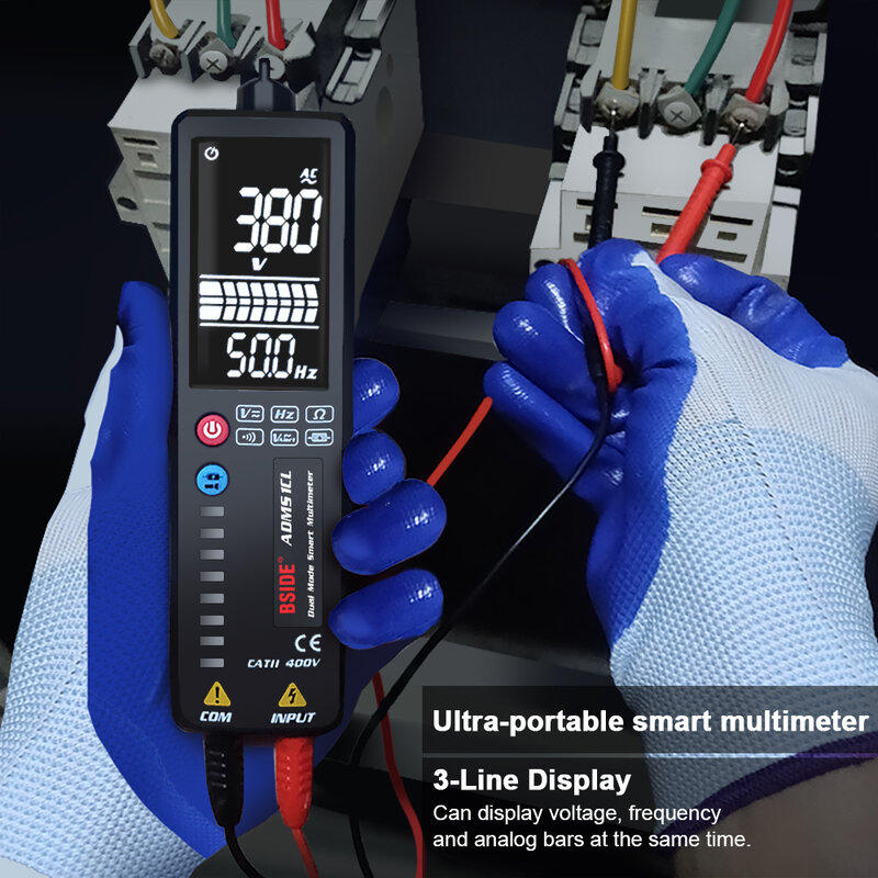 Tester di tensione BSIDE multimetro digitale LCD a colori rilevatore di fili vivi senza contatto indicatore voltmetro elettrico penna Ohm Hz Meter