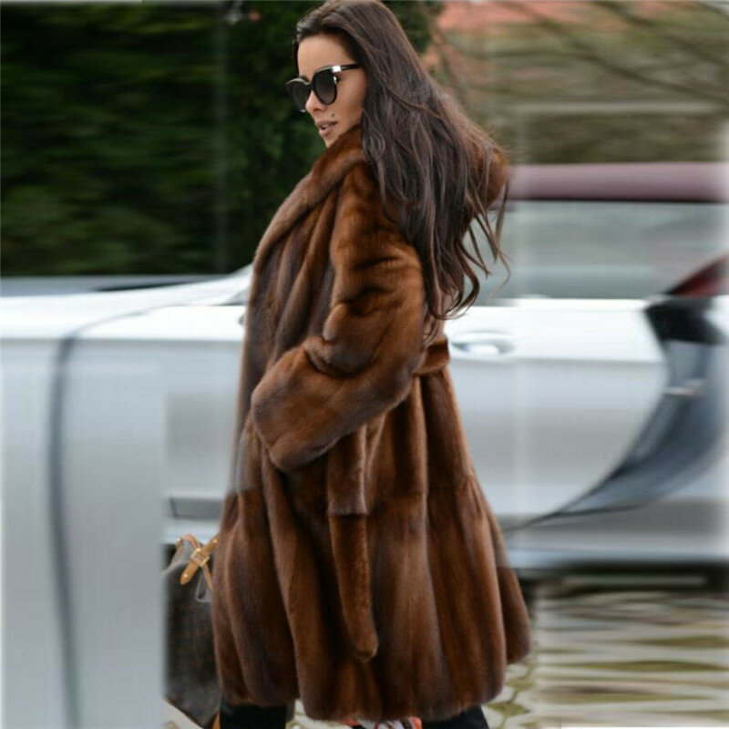 BFFUR Mantel Bulu Cerpelai Asli Kualitas Tinggi Wanita dengan Tudung 100Cm Mantel Bulu Cerpelai Asli Panjang Mantel Bulu Mode Musim Dingin 2022 Trendi