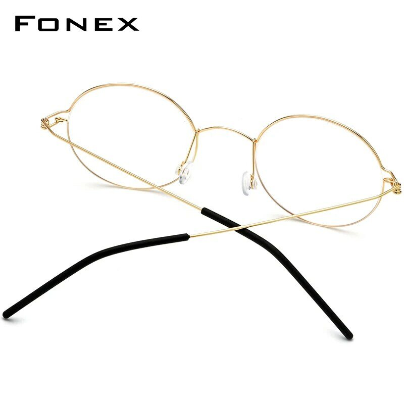 FONEX แว่นตาไร้สกรูกรอบแก้วแว่นสายตาทรงกลมสายตาสั้นผู้หญิงกรอบแก้วเกาหลีไทเทเนียม98607