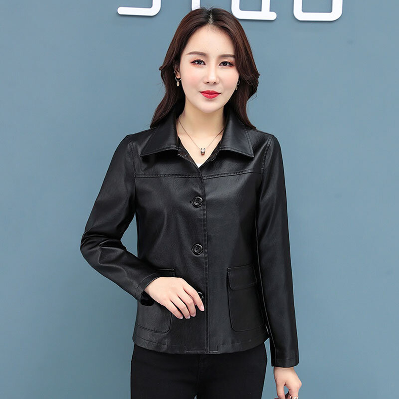 High Quality PU Leather Jacket Female 2024 New Spring Autumn Women's Coat Short Casual Leather Outerwear Motorcycle Clothing 4XL