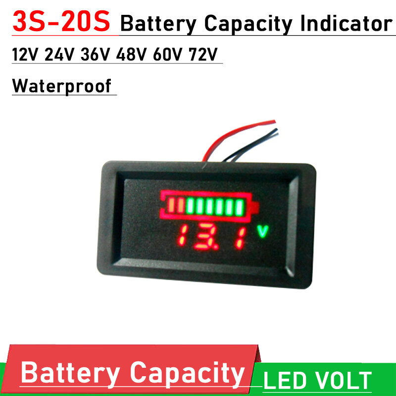 Водонепроницаемый измеритель емкости батареи + светодиодный дисплей Цифровой вольтметр 3S 4S 6S 7S 12V 24V 36V 48V 60V Lifepo4 свинцово-кислотный литий-ионный