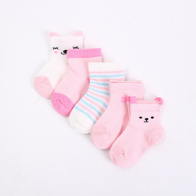 5 par/lote de calcetines para bebés recién nacidos bonitos dibujos animados calcetines cortos de malla de algodón suave para niños de 0 a 24 meses niños y niñas moda para bebés