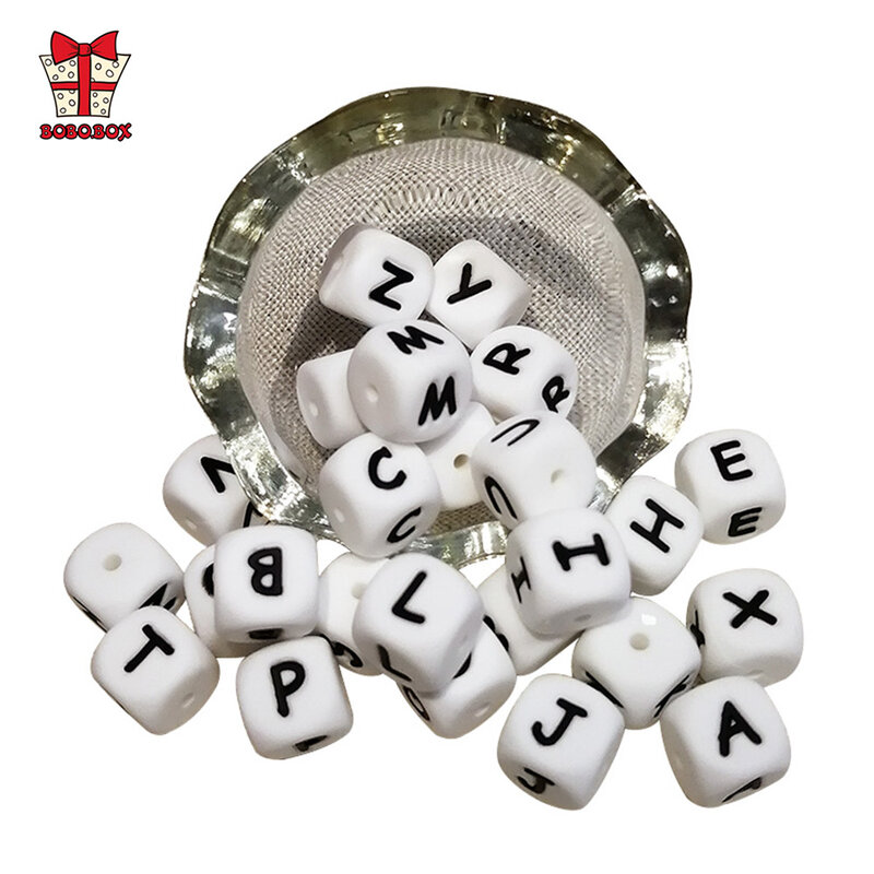 BOBO.BOX Baby Teether 100Pcs/lot English Alphabet Beads BPA Free For DIY Baby Teething Pacifier Chain Silicone Beads Letter
