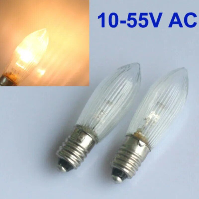 5pcs/10pcs/pack E10 LED replacement Bulbs Top Candle Fairy Christmas Lights Lamp 10V-55V AC Warm White christmas decorations