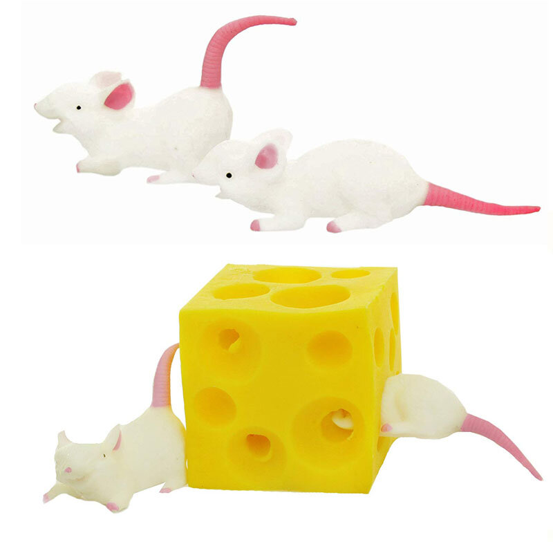 Mouse and Cheese Toy  Sloth Hide and Seek Stress Relief Toy Squishable Figures and Cheese Block Stressbusting Fidget Toys