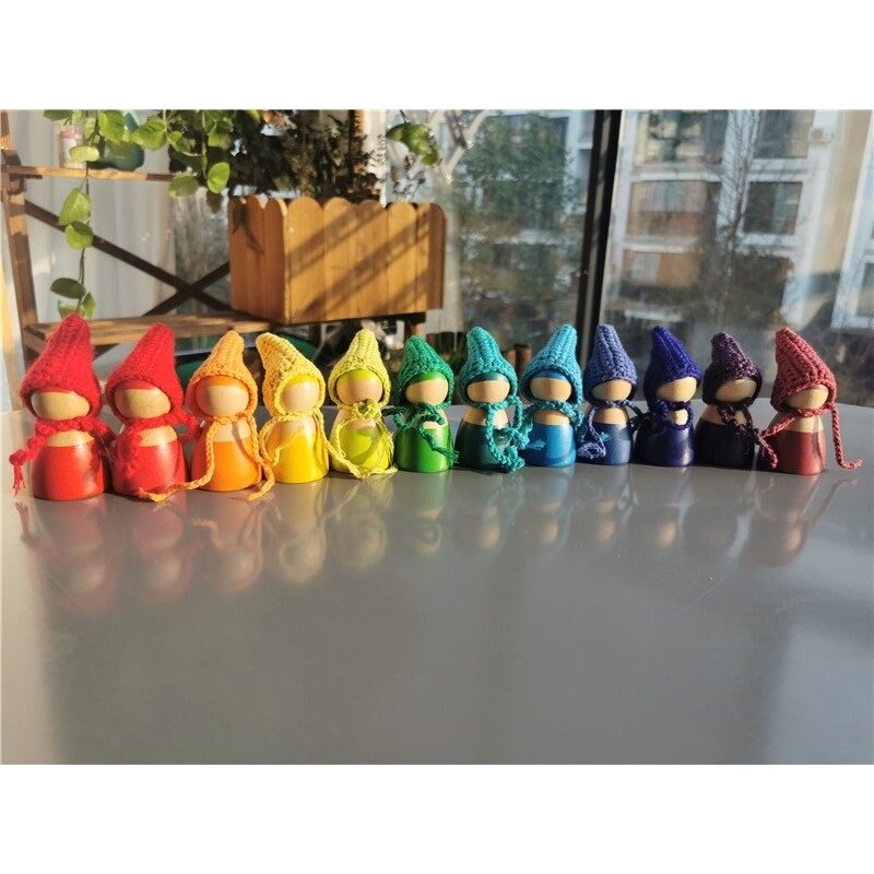 Haak Houten Regenboog Poppen In Mutsen Voor Pastel Stapelbaar Blokken Hout Natuurlijke Peg In Breien Hoed Montessori Speelgoed