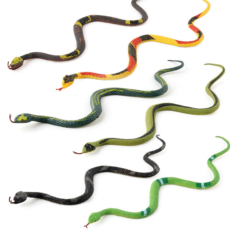 Figuras de acción de animales salvajes de simulación, modelo de serpiente, Cascabel Cobra de PVC, juguete Tricky para niño, decoración en maceta, regalo, 6 piezas