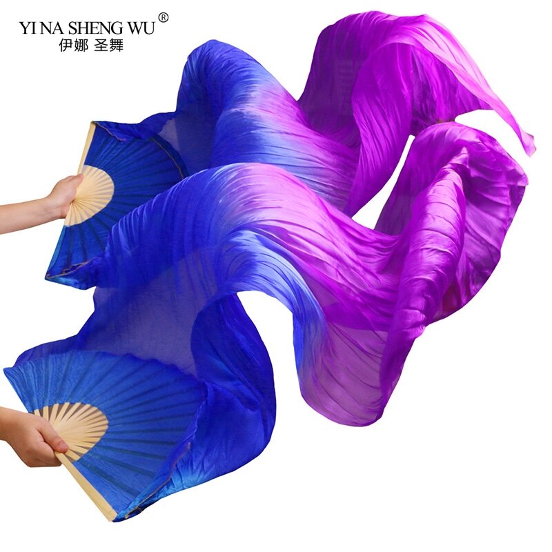 Véu longo de seda imitado ventiladores coloridos para mulheres e crianças, feitos à mão, dança do ventre, acessórios para adultos, 1 par, 1 par