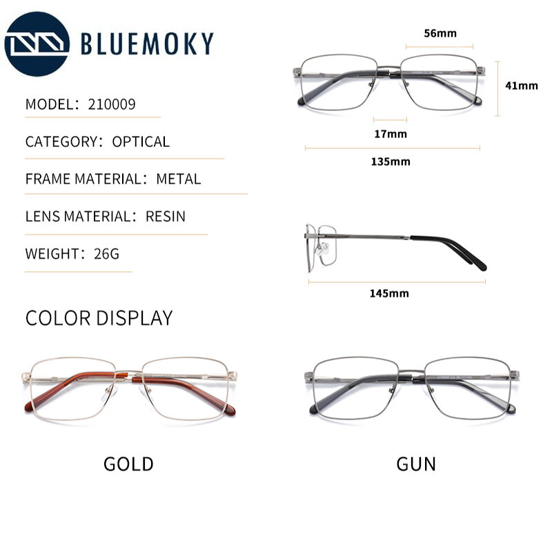 BLUEMOKY metalowe kwadratowe okulary na receptę ramki kobiety mężczyźni niebieskie światło fotochromowe okulary optyczne krótkowzroczność progresywne okulary