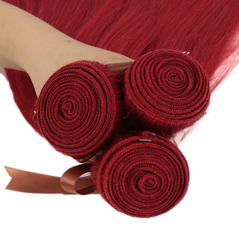Sleek Red Human Hair Bundles 30 Inch Colored Remy Brazilian Hair Extensions Blonde Burgundy Colored Single Bundles Wholesale