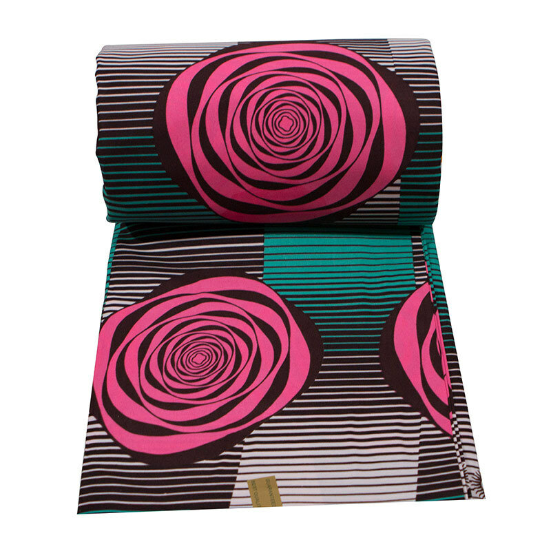 2019 verdadera cera 100% poliéster rosa y verde tela estampada tela africana cera Pagne