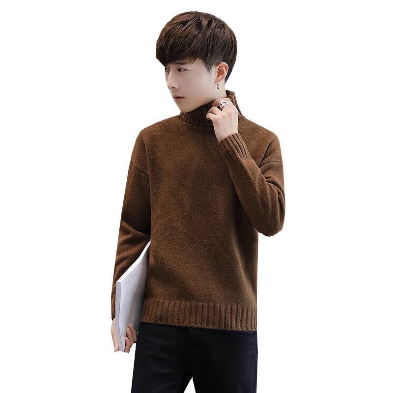 Pull à col roulé pour homme, chandail en tricot coréen, couleur unie, nouvelle collection hiver