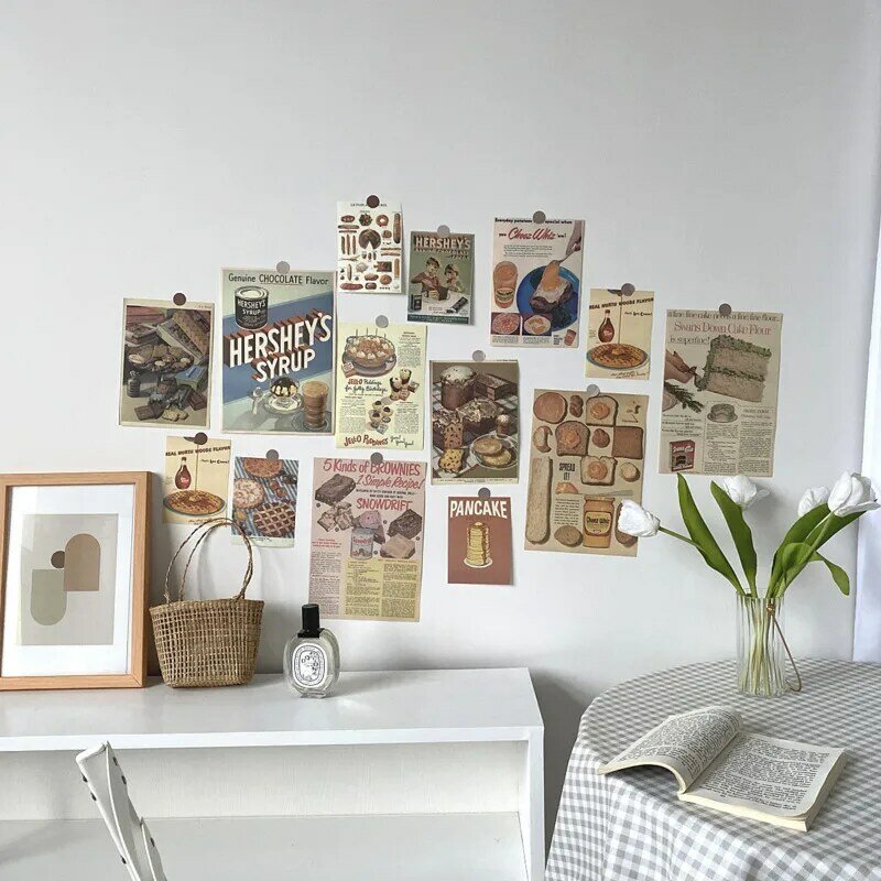 Ins Poster retrò carta decorativa per pane Gourmet 13 fogli puntelli fotografici cartolina adesivo da parete con sfondo creativo collocazione fai-da-te