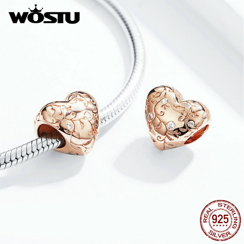 WOSTU-colgante de Plata de Ley 925 con forma de corazón, abalorio compatible con Pulsera Original, collar, regalo de joyería artesanal