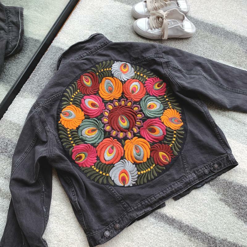 Denim Jacket Boho Oversized Multi Floral Embroidered Long Sleeve Casual Chic Jacket Coat Women 2023 New Spring Autumn Clothes