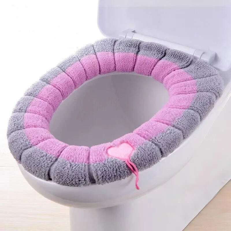 1Pcs Keep Warm Pumpkin Pattern Closestool Mat Double Color Bathroom Accessories Knitting O-shape Home Decor Toilet Seat Cover