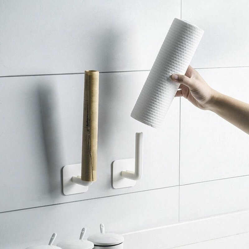 Toilet Paper Holder Hole-Free Tissue Rack Wall-Mounted Shelf Kitchen Bathroom Roll Paper Storage Window Handles PP Plastic