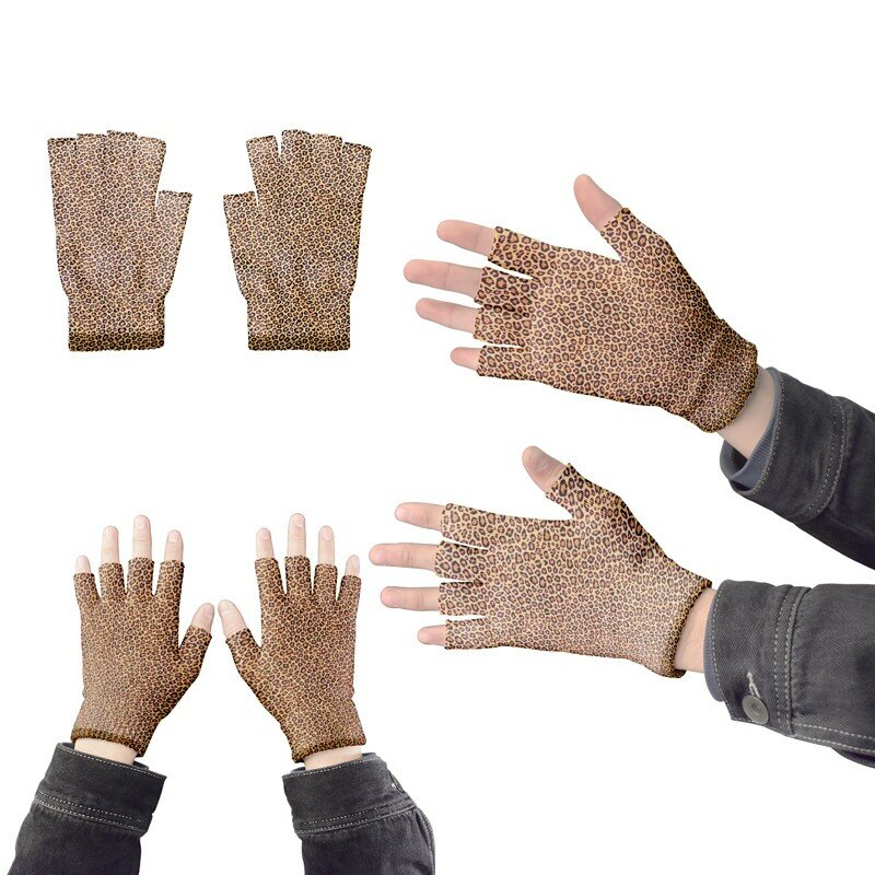 ผู้หญิงเสือดาวถุงมือแฟชั่น Elastic ห้านิ้วมือถุงมือผู้ชายถุงมือกลางแจ้ง Fingerless Party ถุงมือ Touch Screen Guantes