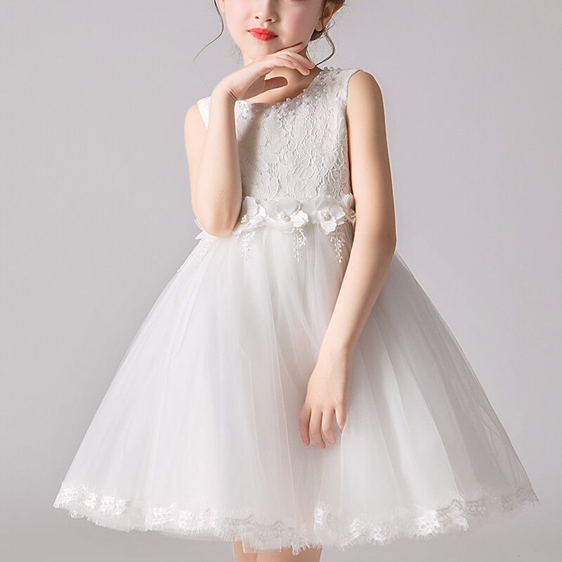 فستان أميرة مزين بالخرز للفتيات الصغيرات ، ملابس حفلات الزفاف ، فستان صيفي أنيق للأطفال